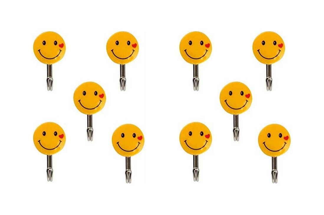 Plastic Self Adhesive Smiley Wall Hooks, Wall Sticker Hooks Load Capacity Up to1 kg, Set of 10 Pieces (10)