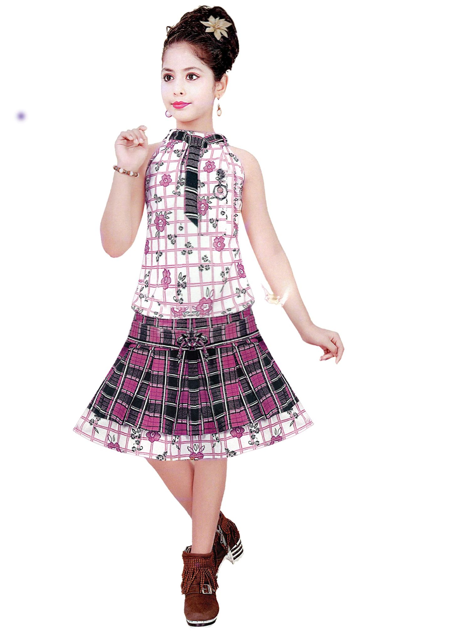 GIRLS FANCY TOP & SKIRT (20, Pink)