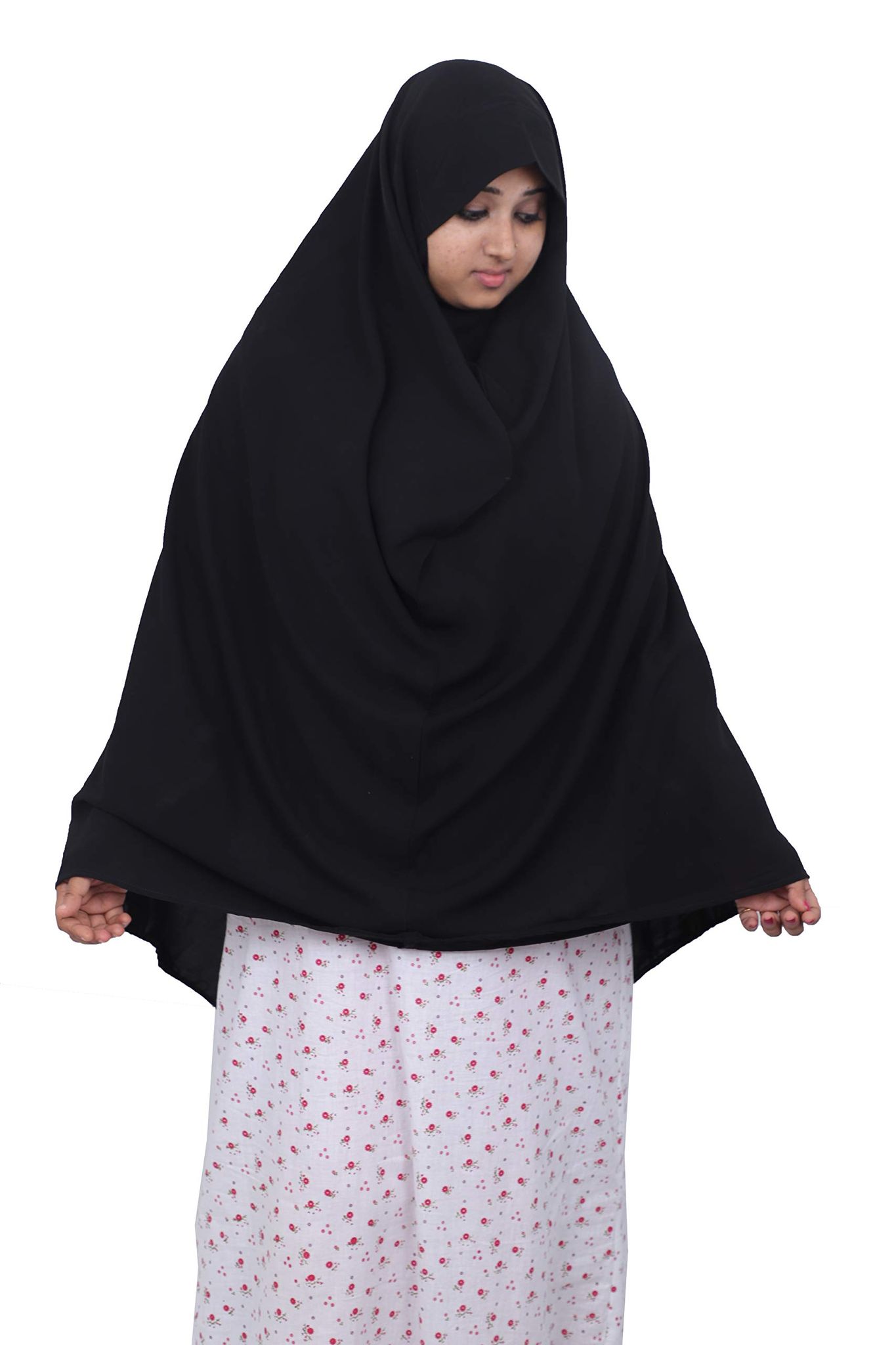 Barakath Stitched Round Plain Georgette Hijab For Women (Black) (XX-Large)