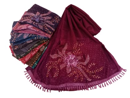 Barakath Elegant Women Shawl Crafted from China Cotton Silk With Flower And diamond stone work (2)