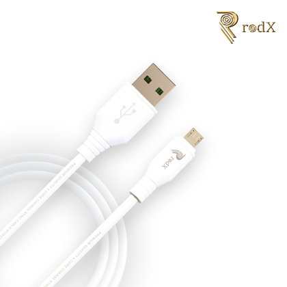 rodX 3A Micro USB PVC Charging Cable For Fast charging & Data Sync. Up to 480 mbps Speed,1.2 Mtr. With 4 Core PVC Heads (White)