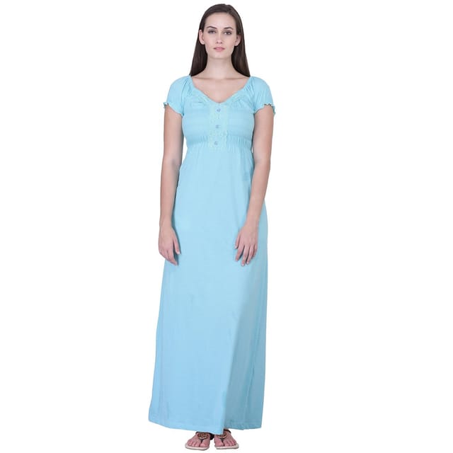 HoneyDew Women's Cotton Solid Maxi Night Gown (DOVE PIS, Sea Green, Free  Size)