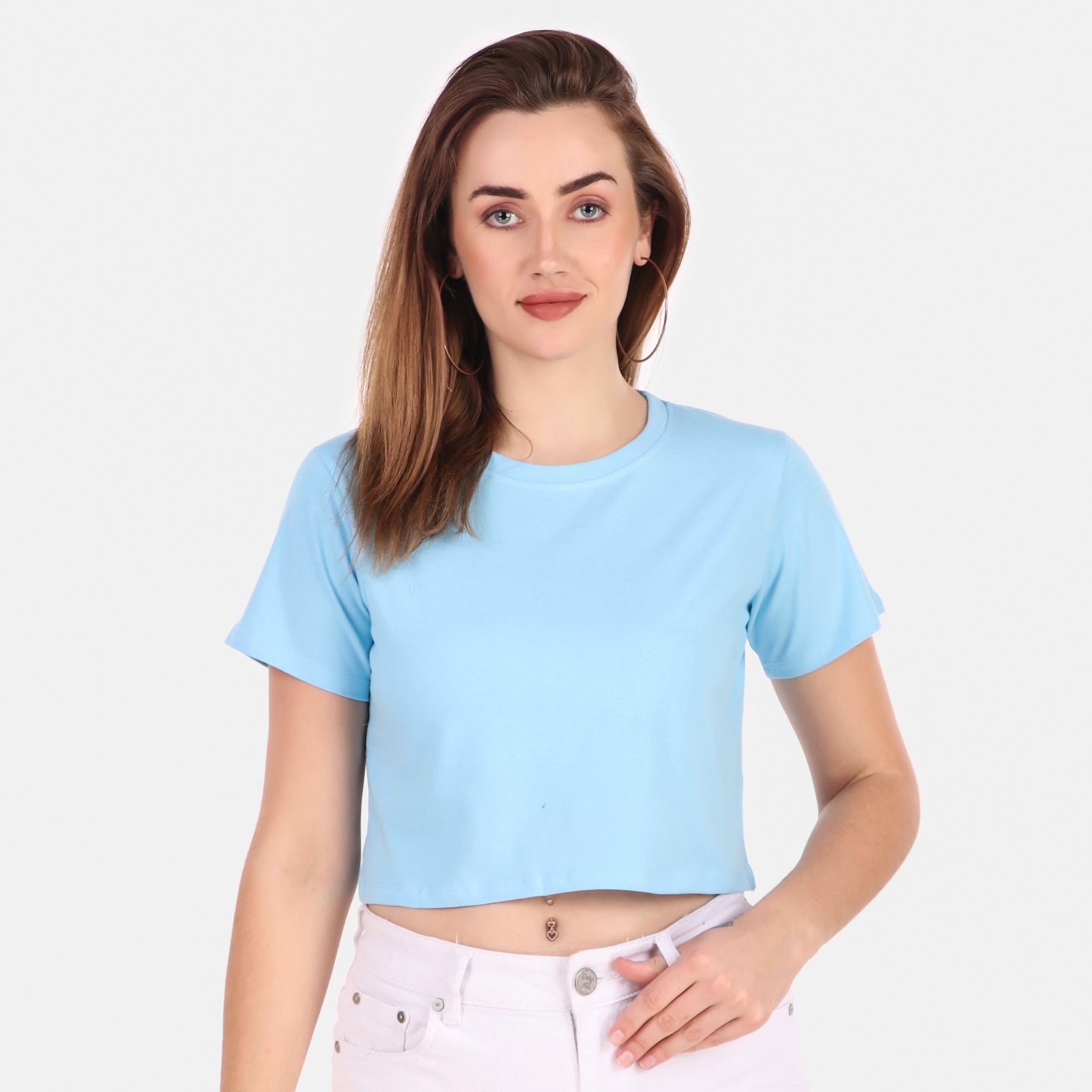 195 GSM BIO WASH 100% COTTON CROP TOP PLAIN T SHIRT from Trendy Rabbit