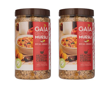 Gaia Crunchy Muesli Real Fruit - Flakes, Oats, Almond, Raisins &amp; Real Fruit, Power-Packed Low Calorie Healthy Breakfast. 1KG