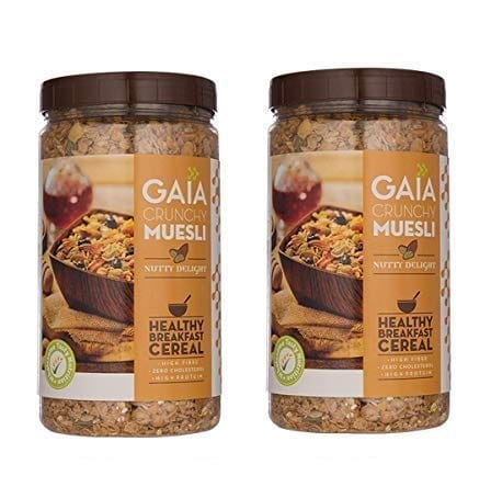 GAIA Nutty Delight Crunchy Muesli 1 kg jar (Pack of 2) - A Perfect Blend of Multigrains, Nuts, Oats and Cornflakes The Ultimate