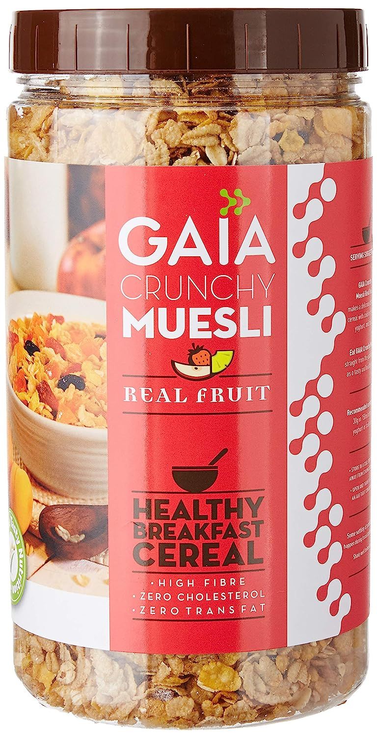 Gaia Crunchy Real Fruit Muesli 1kg jar - The Deliciously Crunchy and Nutritious Breakfast Cereals| The Perfect Blend of Crunch,