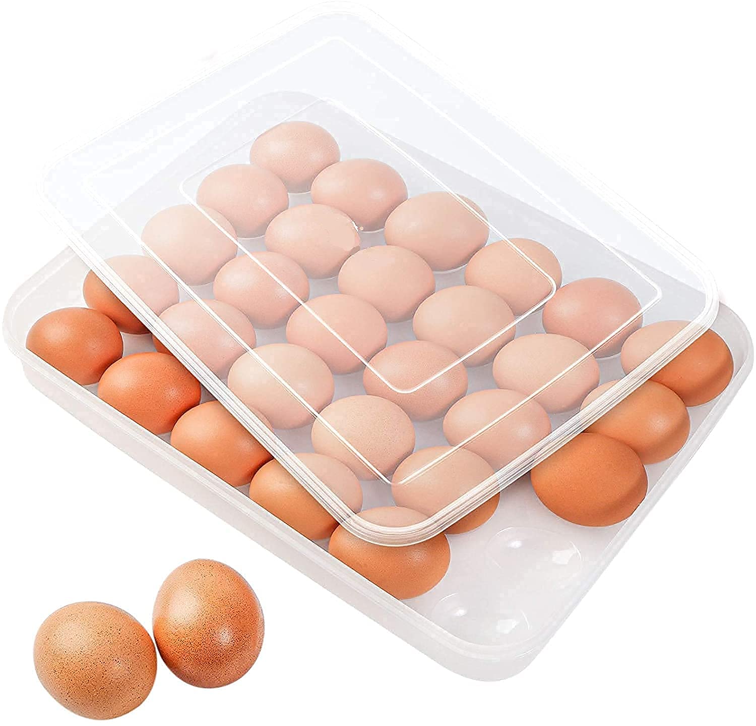 KUBAVA Plastic Egg Storage Container with lid-2 Dozen 24 Grids, Airtight, Transparent, Pack of 1