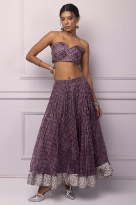 Purple Batik Printed  Corded Skirt