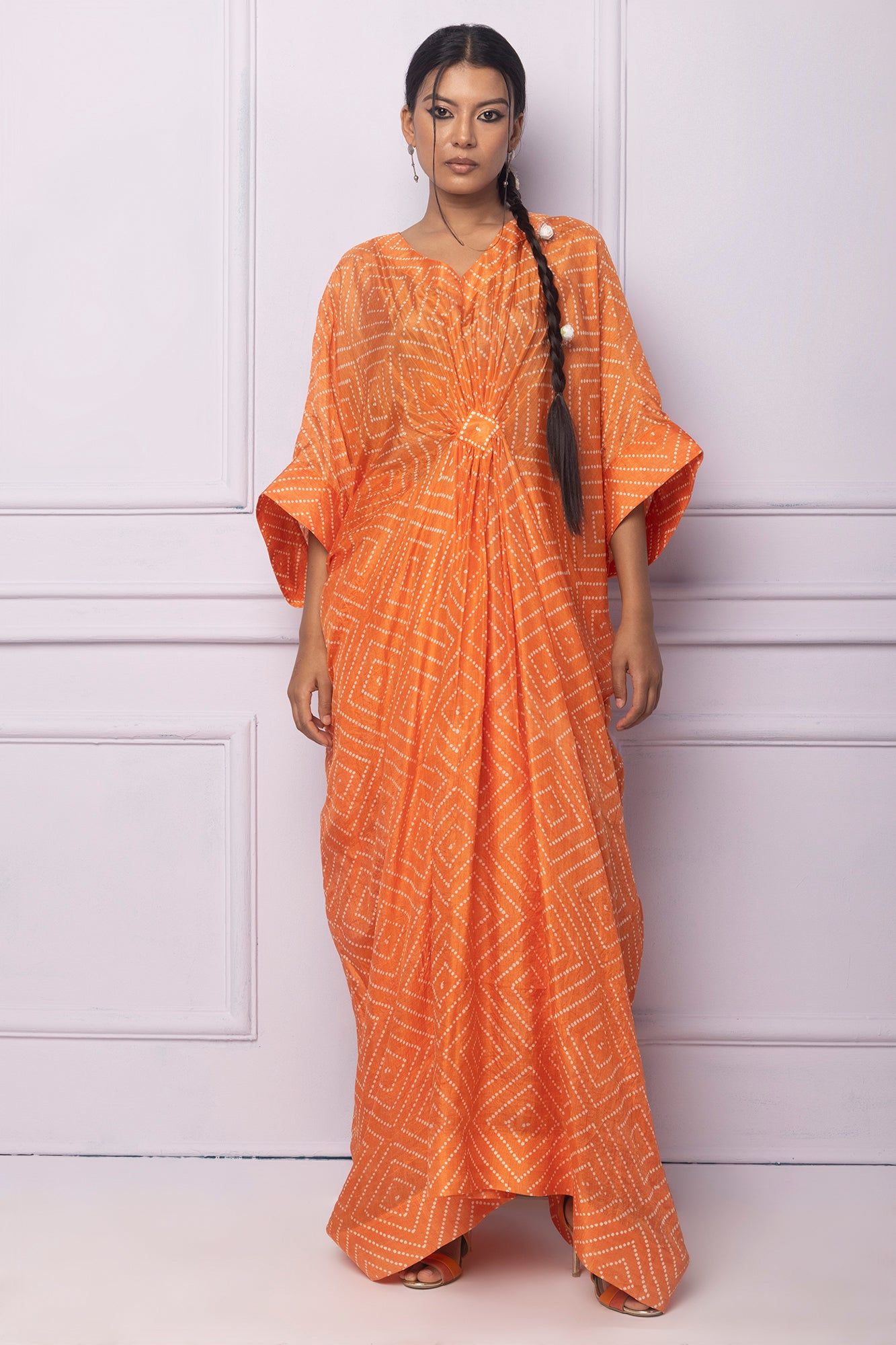 Orange Printed Silk Kaftan