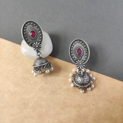 Silver Look Alike Oxidized Jhumka Earring For Women