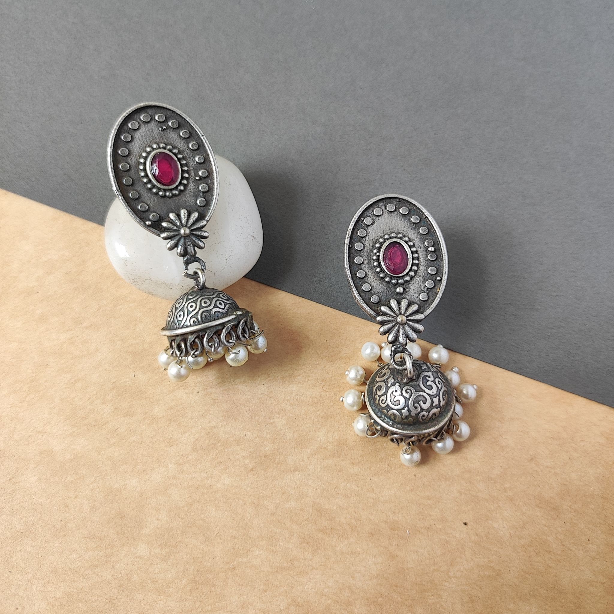 Silver Look Alike Oxidized Jhumka Earring For Women