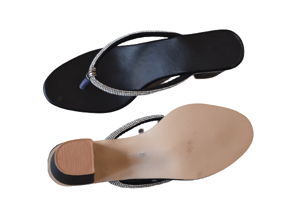 Ladies black leather flip flops hot sale