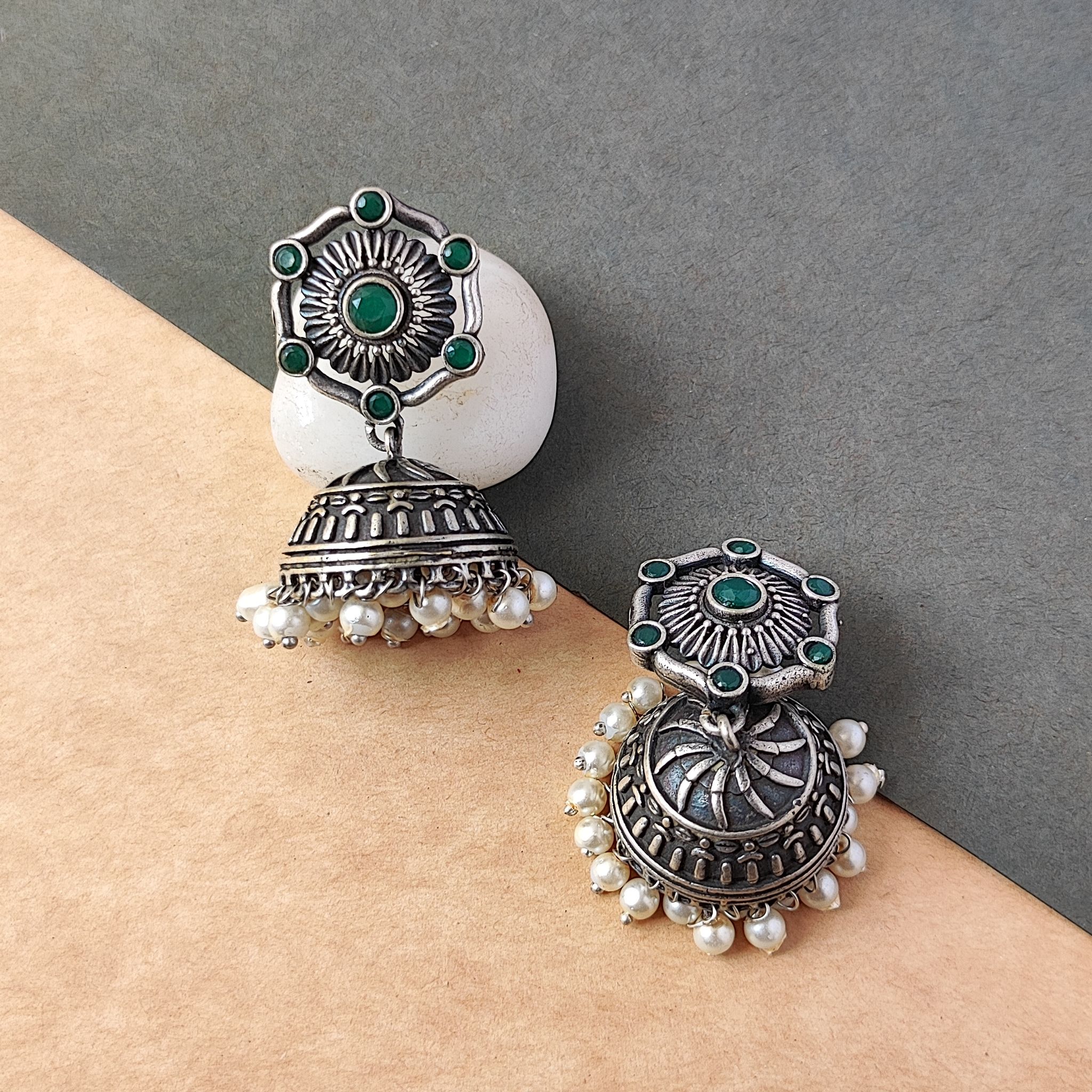 Silver Look Alike Oxidized Jhumka Earrings For Women And Girls