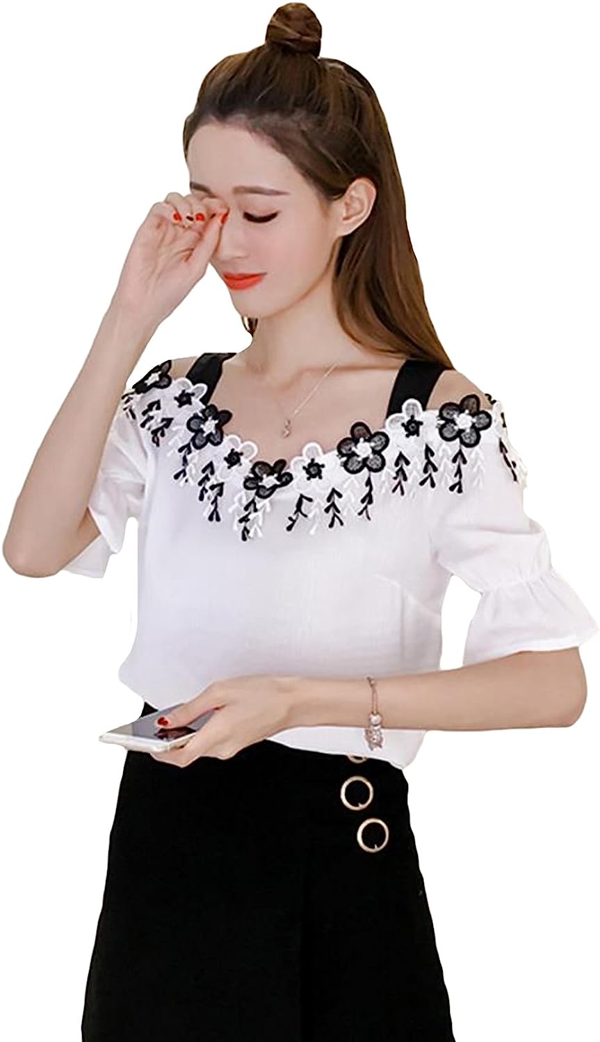 WHITE AND BLACK LACE GEORGETTE TOP FOR WOMEN