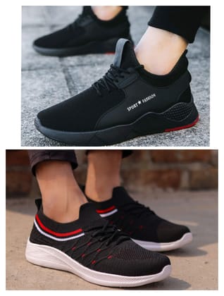 Ontour Stylish Black Mens Sports Running Shoes Pack Of 2