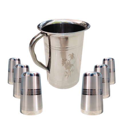 SHINI LIFESTYLE Stainless Steel Jug and Glass Set Laser design glass floral jug