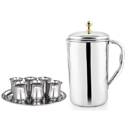 SHINI LIFESTYLE Stainless Steel Jug and best quality steel Glass set, Water Jug set, juice glass