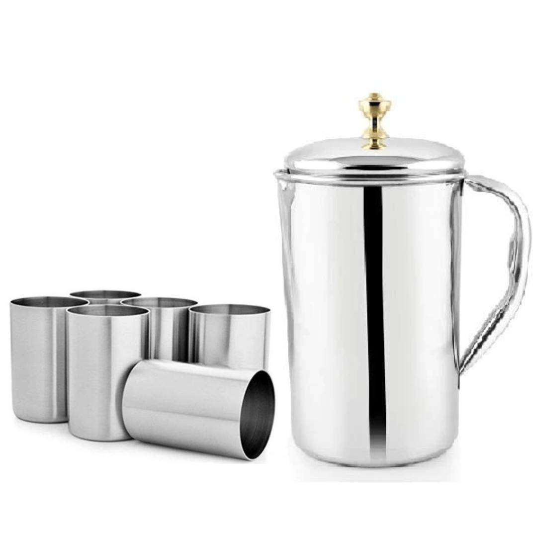 SHINI LIFESTYLE Stainless Steel Jug or good quality steel Glass set, Water Jug, juice glass