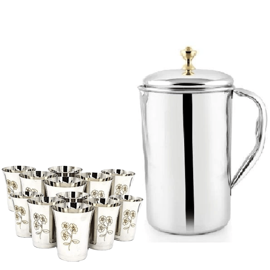 SHINI LIFESTYLE Stainless Steel Jug Set or best quality steel Glass set, juice glass,Water Jug