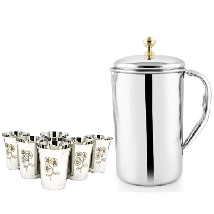 SHINI LIFESTYLE Stainless Steel Jug Set and best quality steel Glass set,juice glass,Water Jug