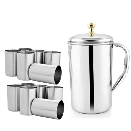 SHINI LIFESTYLE Stainless Steel Jug Set and best quality steel Water Jug,Glass set, juice glass