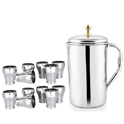 SHINI LIFESTYLE Stainless Steel Jug Set and steel Glass set, Water Jug, juice glass