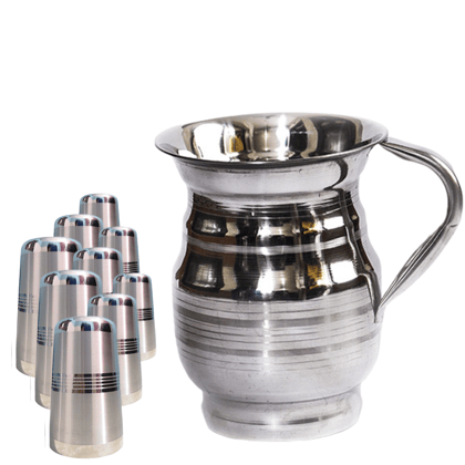 SHINI LIFESTYLE Stainless Steel Jug or Glass combo, Water Jug, glass, Steel glass set