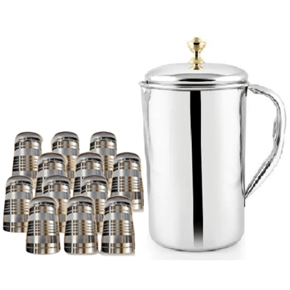 SHINI LIFESTYLE Stainless Steel Jug Set and steel Glass set, Water Jug, juice glass, steel glass