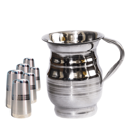 SHINI LIFESTYLE Stainless Steel Jug or Glass combo, Water Jug, juice glass, Steel glass set