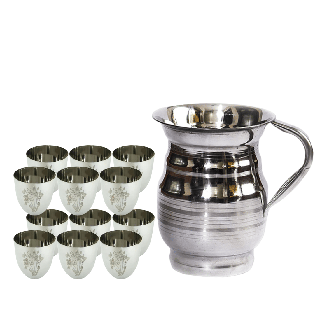 SHINI LIFESTYLE Stainless Steel Jug and Glass comboTumbler set,juice glass, Steel glass set