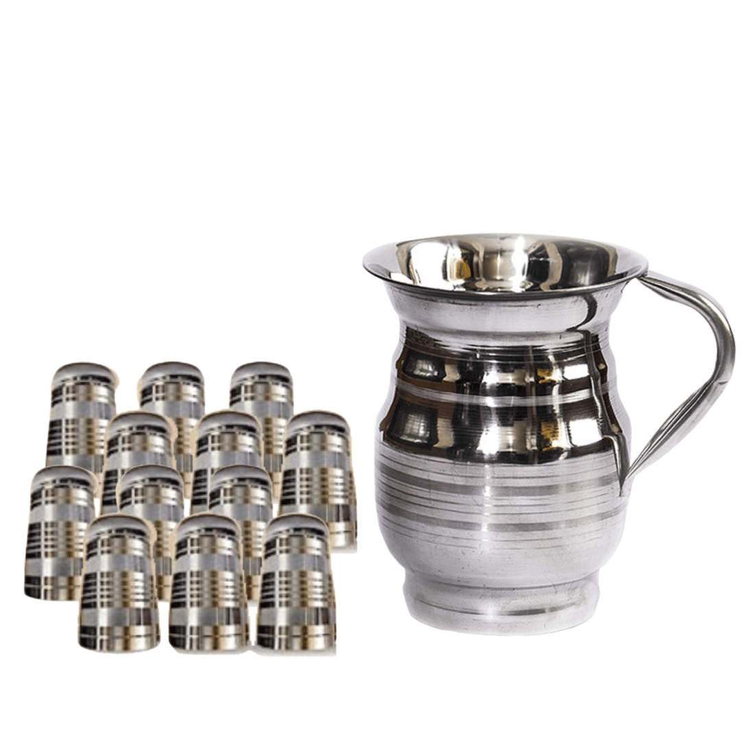 SHINI LIFESTYLE Stainless Steel Jug and Glass combo, juice glass, Steel glass set 13pc