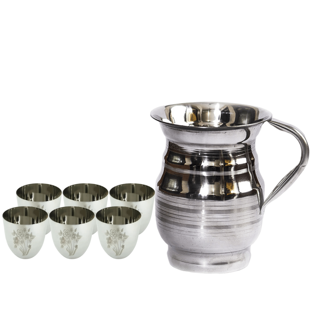 SHINI LIFESTYLE Stainless Steel water Jug and Glass combo, juice glass, Steel glass set