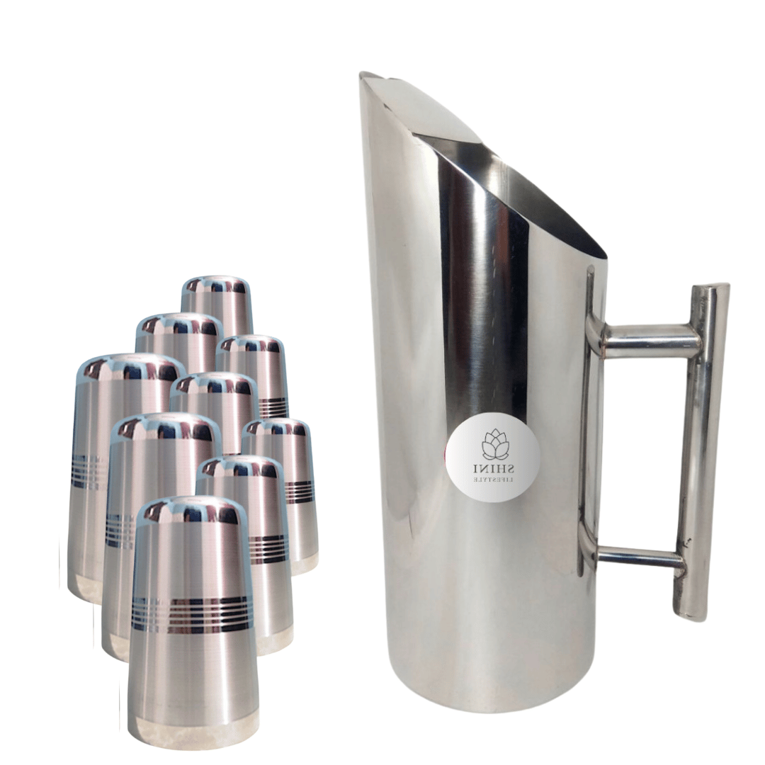 SHINI LIFESTYLE Stainless Steel Glass set and best quality steel jug, Water Jug, juice glass