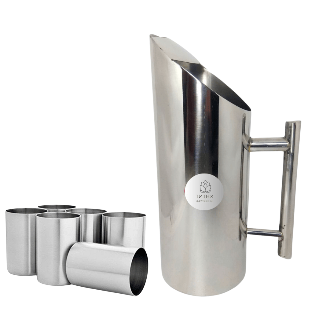 SHINI LIFESTYLE Stainless Steel Jug or best quality steel Glass,Tumbler set, juice glass set