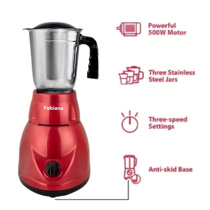 Glen Mixer Grinder 500W with 3 Stainless Steel Liquidiser, Grinder