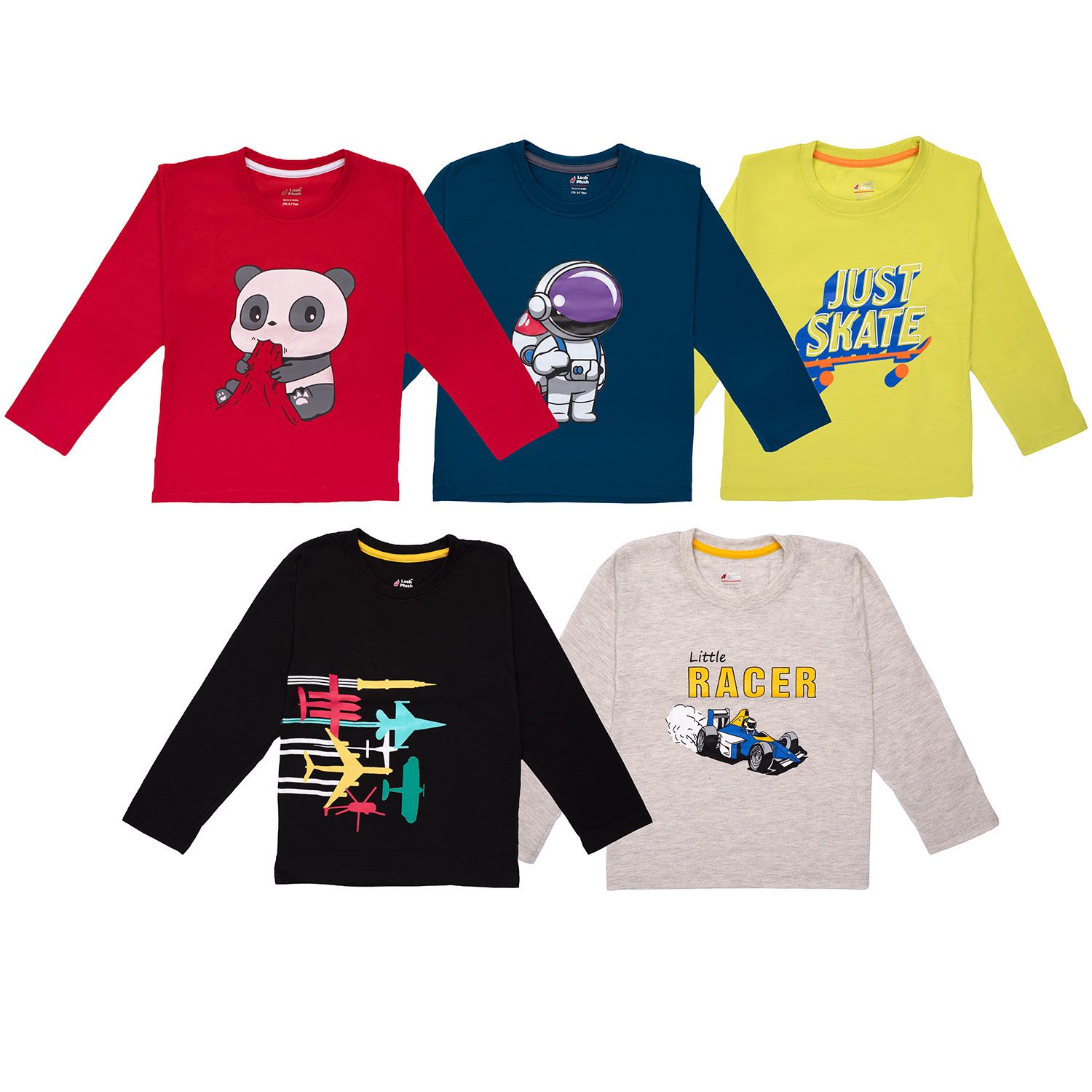 Lush Plush Boys and Girls T-Shirts (Pack of 5) Full Sleeves