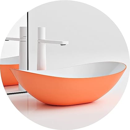 Sink 15-20" Above Counter Utility ​Sink With Faucet Combo - Modern Egg Shape Above Counter Bathroom Vanity Bowl, Orange Vessel Sink Set