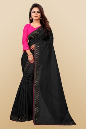 BGMK ENTERPRISE Zoya Black color Diamond Work Soft Silk Saree With Unstitched Blouse