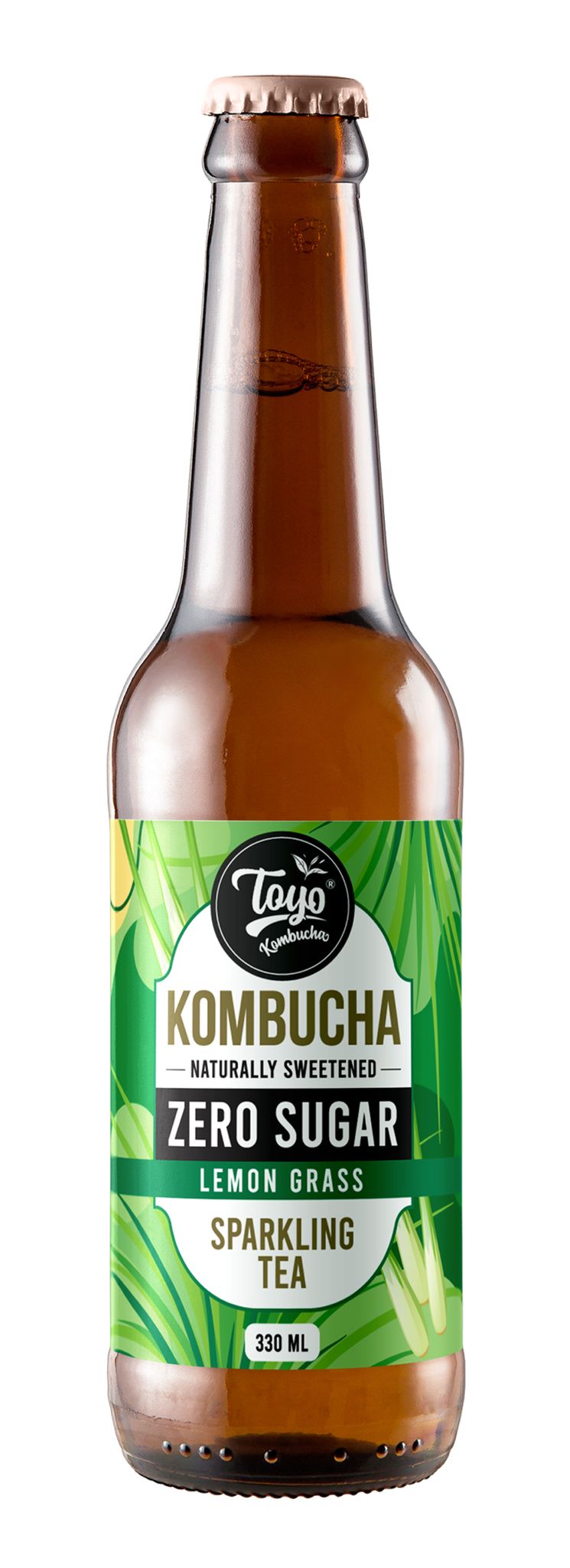 Toyo Kombucha - Sparkling Fermented Tea | Lemon Grass Kombucha - Zero Sugar | 330ml (Pack of 6) - Rich in Probiotics and Antioxidants