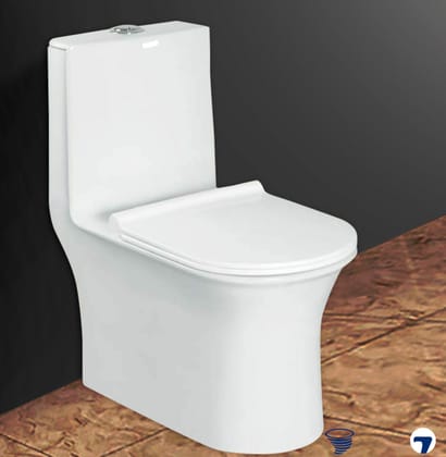 MAX PRO Ceramic Floor Mounted One Piece Western Commode / Toilet / Water Closet / EWC S Trap / with Slow Motion Soft Close Slim Seat Cover (White)