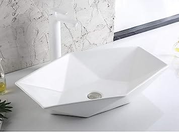 Ceramic Rectangle Counter Top/Over Counter Wash Basin Table Top/Vessel Sink Glossy Finish For Bathroom & Living Room 24 X 17 X 6 Inch (White)