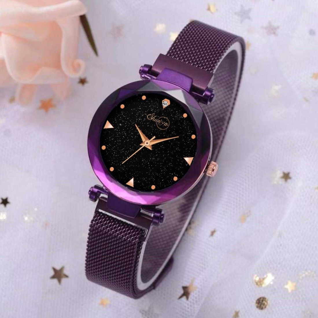 Bhakti Fashion Golden Mesh Magnetic Trending Collection Analog Watch For Women & Girls