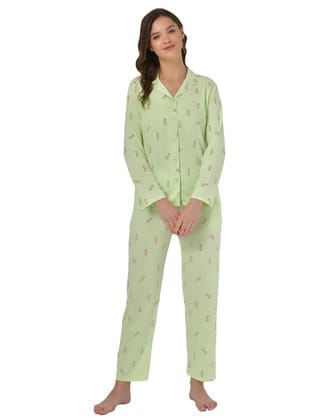 Klamotten Women's Sea Green Allover Printed Top Pyjama Set N54Gs