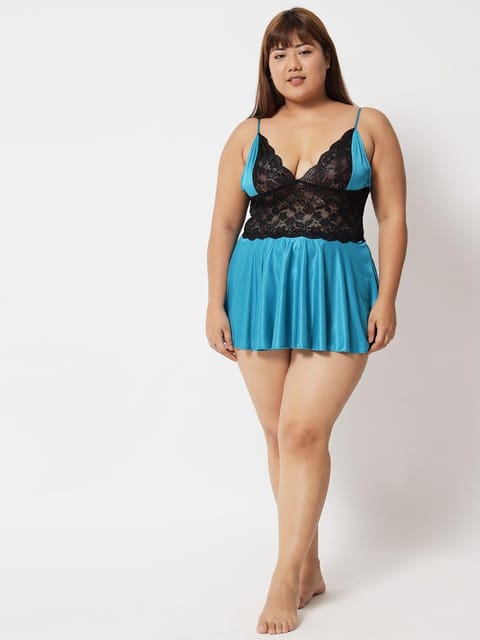 Plus Size Sexy Satin and Lace Honeymoon Babydoll Bikini Dress 07J S-10XL
