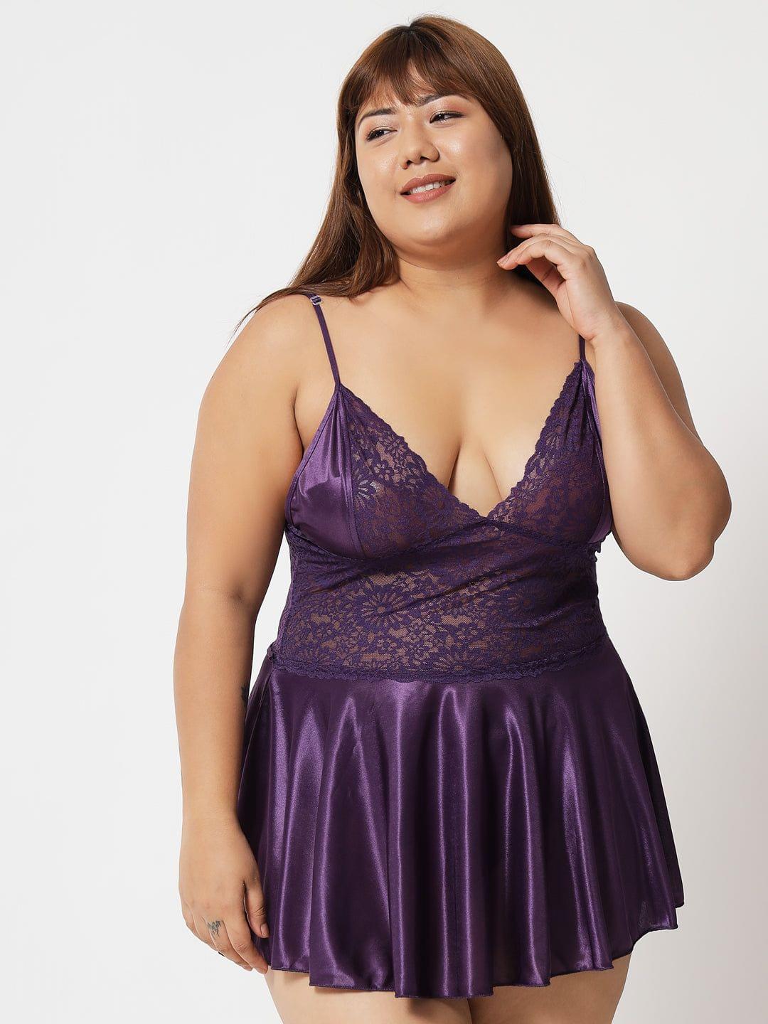 Plus Size Sexy Satin and Lace Honeymoon Babydoll Bikini Dress 07P