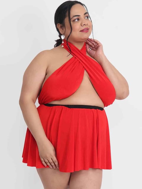 Plus Size Sexy 2 Piece Babydoll Bikini Dress for Honeymoon BB6Rd