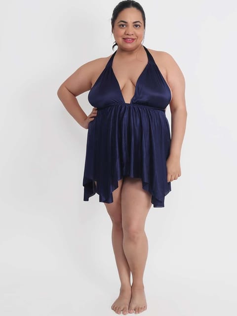 Plus Size Hot Bikini Navy Babydoll Dress for Honeymoon BB34N
