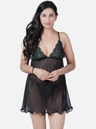 Hot Net Honeymoon Black Babydoll Bikini Night Dress K4GbK