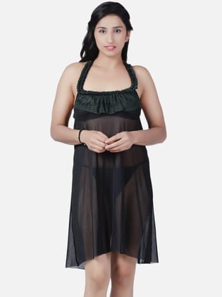 Sheer Net Hot Black Babydoll Bikini Night Dress for Honeymoon K7GbK