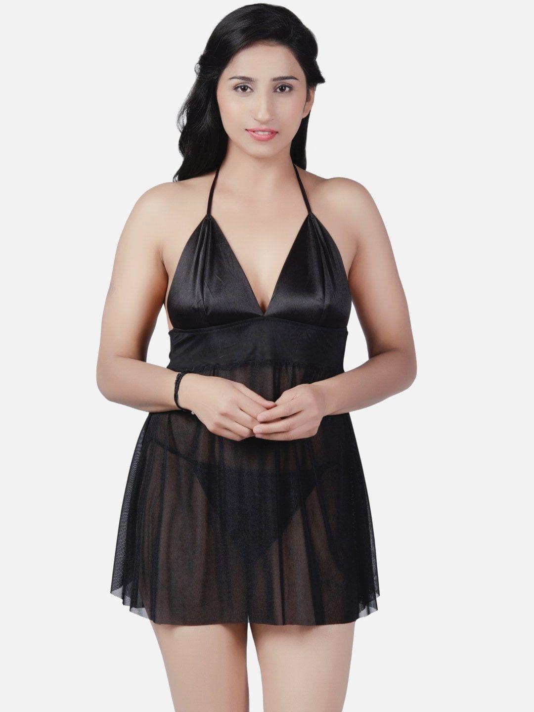 Sheer Net Hot Black Babydoll Bikini Night Dress for Honeymoon K13KK